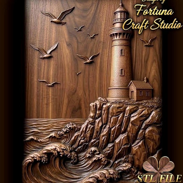Faro en relieve 3D – Archivo STL para CNC e impresión 3D. Arte mural marino.