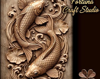 Koi fish 3D Relief – STL File for CNC & 3D Printing. Wildlife Wall Art.