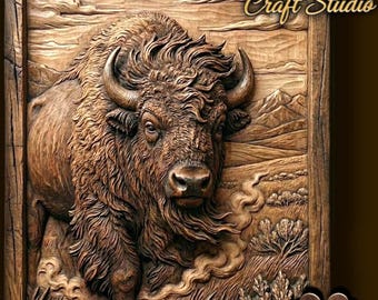 Bison 3D Relief – STL File for CNC & 3D Printing. Farmhouse Wall Art.