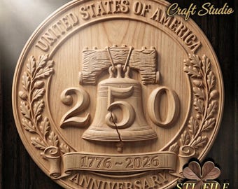 USA 250th Anniversary 3D Relief – STL File for CNC & 3D Printing. Patriotic Wall Art.