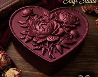 Heart Peony Jewelry Box STL File - 3D Print Model | Digital Download - Valentine Gift
