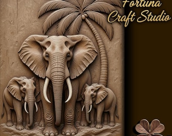 Olifanten 3D-reliëf – STL-bestand voor CNC- en 3D-printen. Kunst aan de muur met wilde dieren.