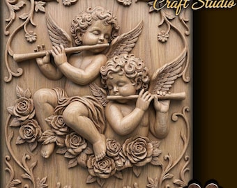 Cherubs 3D Relief – STL File for CNC & 3D Printing. Angel Christian Religious Wall Art.