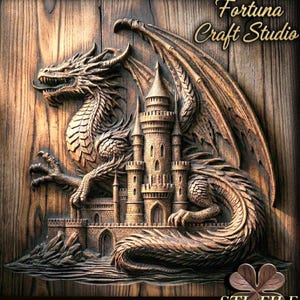 Dragon and Castle 3D Relief – STL File for CNC & 3D Printing. Fantasy Wall Art.