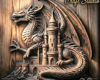 Dragon and Castle 3D Relief – STL File for CNC & 3D Printing. Fantasy Wall Art.