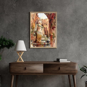 Impresión de acuarela Wat Si Chum Sukhothai, decoración del hogar del templo tailandés