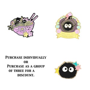 SOOT SPRITE Animation Spirited away and Totoro Enamel Lapel Pins for totes, jackets, bags, jeans, etc. wearable art