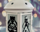 SAILOR MOON Fandom Anime Silhouette Tea Lite Lantern w T lite candle. Optional 5hr LED T light also available Comes clear or frosted glass.