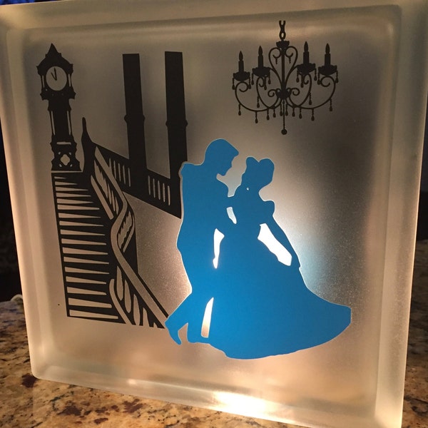 Disney's  CINDERELLA Double sided lighted Frosted Glass Block - light block