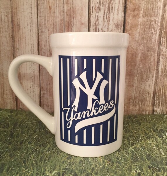 New York Yankees Large 16oz White Pinstriped Stoneware Etsy
