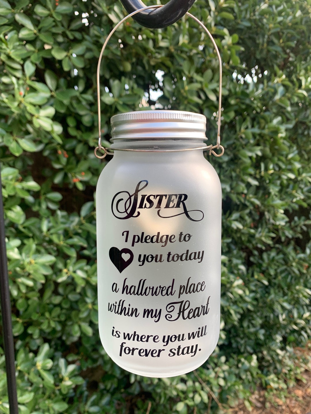 Cemetery/grave/garden Memorial Mason Jar Light W/ Hanger Bereavement