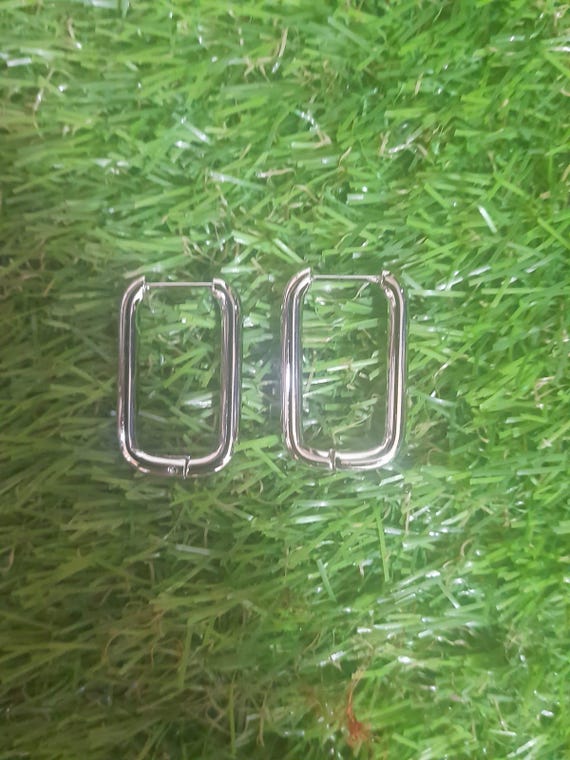 Minimalist Rectangular Silver Hoop Earrings | Sle… - image 5
