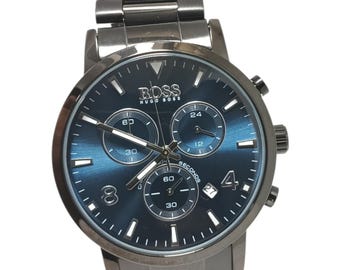 Used Chronograph Men's Watch – Blue Dial Stainless Steel Luxury Designer Wristwatch