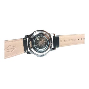 Used Automatic Skeleton Multicolor Dial Watch – Black Leather Strap Mechanical Wristwatch for Men image 4
