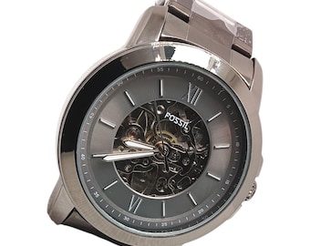 Reloj automático esqueleto de lujo usado para hombre, reloj de vestir mecánico de acero inoxidable plateado.