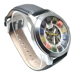 Used Automatic Skeleton Multicolor Dial Watch – Black Leather Strap Mechanical Wristwatch for Men image 10