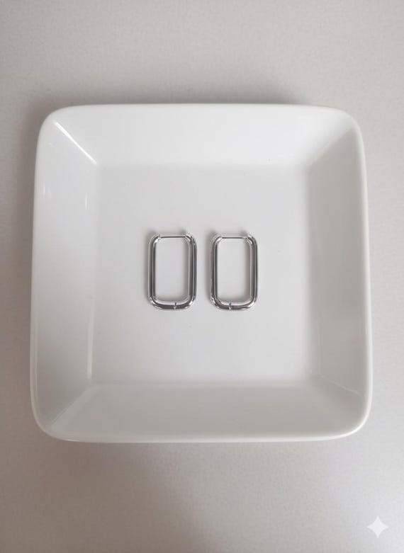 Minimalist Rectangular Silver Hoop Earrings | Sle… - image 3