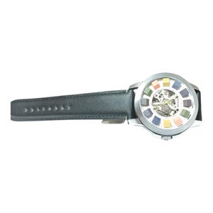 Used Automatic Skeleton Multicolor Dial Watch – Black Leather Strap Mechanical Wristwatch for Men image 6