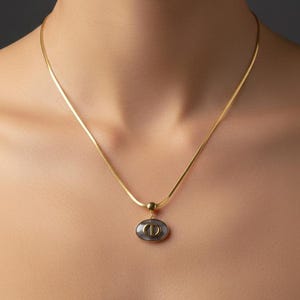 Gold Oval Pendant Necklace | Black Enamel Charm, Designer Style