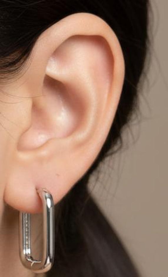 Minimalist Rectangular Silver Hoop Earrings | Sle… - image 2