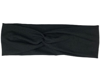 Black Headband with Buttons, Women's Twist Fabric Headband, Soft Fabric Headband