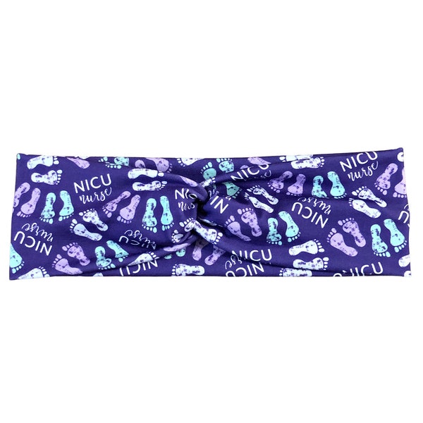 NICU Nurse Headband with Buttons, Women's Purple Medical Fabric Headband, Gift for Her