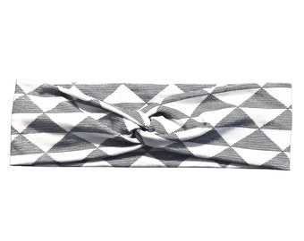 Women/'s headband with big buttons black and white triangles retro handmade