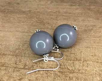 Gray Bead Earrings, Ball Drop Earrings, Womens Earrings, Silver, Gumball Earrings, Grey, Short Earrings, Round, Chunky