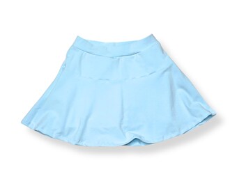 Girls Solid Color Cotton Spandex Skort, Handmade Preppy Skirt with Shorts