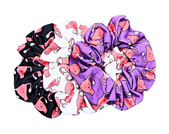 Happy Uterus Print Fabric Scrunchie, Kawaii Organ Anatomy Scrunchie, OBGYN, Nurse Gyno Hair Tie - Gift for Her - Gift for Nurse