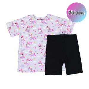 Handmade Oversized Shirt and Shorts Set, Toddler Girls Clothing, Gray Unicorn Play Clothes, Summer Outfits for Toddler Girl