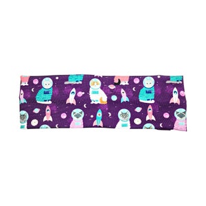 Purple Astronaut Cat Print Headband for Women, Veterinary Hair Accessory, Button Headband, Gift for Her, Vet Tech Accessories No Twist