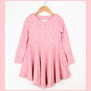 Pink Heart Dress for Girls and Toddlers, Valentine&#39;s Long Sleeve Floral Toddler Dress, Special Occasion Fancy Dress, Handmade