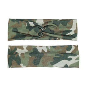 Green Camo Twist Headband for Women and Girls, Soft Fabric Hair Band
