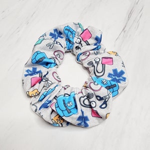 EMT Paramedic Medical Print Scrunchie, First Responder Hair Elastic Tie