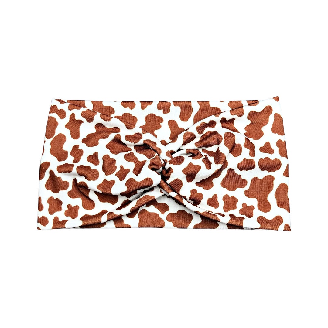 Brown Cow Print Headband for Women, Wide Turban Twist, Button Headband ...
