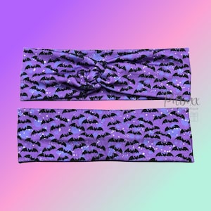 Purple Bat Halloween Headband for Women, Goth Hair Accessory, Alternative Hair Band with Buttons, Gift for Her, Nurse Headband, Dental