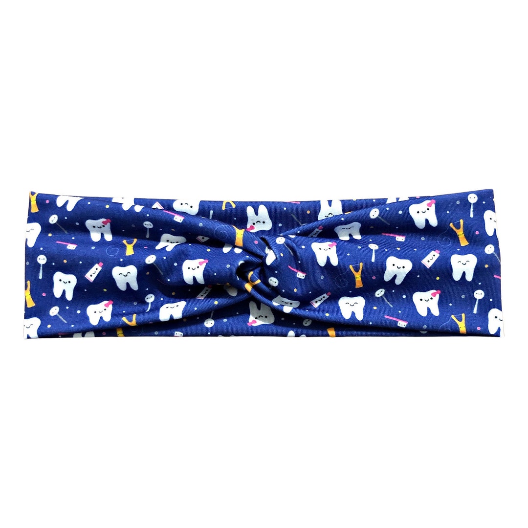 Indigo Happy Teeth Dentist Headband With Buttons, Dental Assistant Hair
