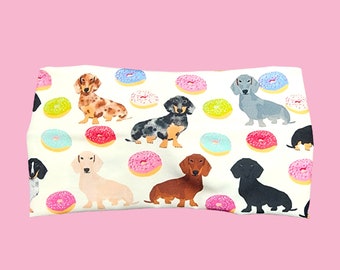 Wide Dog Headband for Women, Dachshund Headband, Funny Animals, Doxie Mom, Gift for Dog Lover, Donut Lover