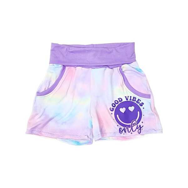 Good Vibes Only Graphic Shorts, Girls Tie Dye Shorts, Cute Casual Clothes for Kids, Soft Shorts, Birthday Gift for Granddaughter