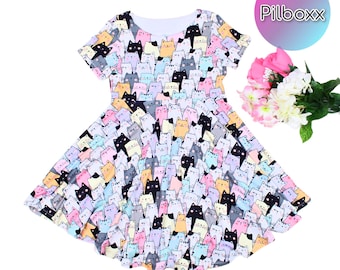 Cat Dress for Girls and Toddlers, Long Sleeve Toddler Dress, Special Occasion Fancy Dress, Tea Party Outfit, Tagless