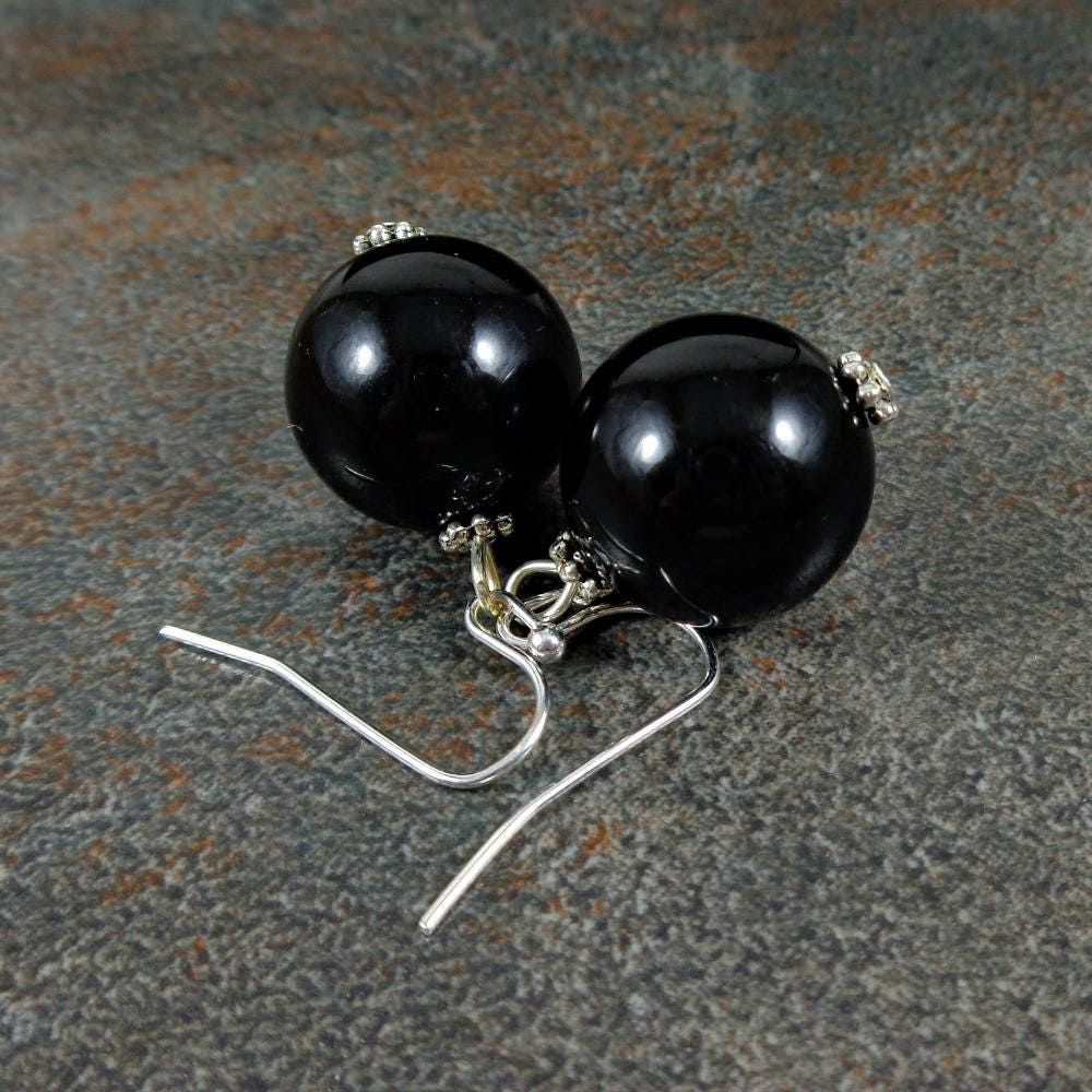 Black Round Bead Earrings for Women Gumball Earrings Chunky Etsy