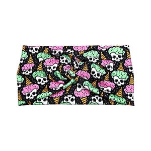 Ice Cream Skull Wide Headband for Women, Gothic Alternative, Festive Halloween Hair Accessory, Skeleton Bones Headband, Buttons