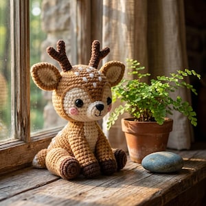 Schema per realizzare un cerbiatto amigurumi all'uncinetto senza cuciture / Peluche di cervo del bosco (Download PDF)
