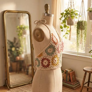 Crochet Halter Top Pattern | Boho Granny Square Crop Top PDF (Sizes XS-2XL)