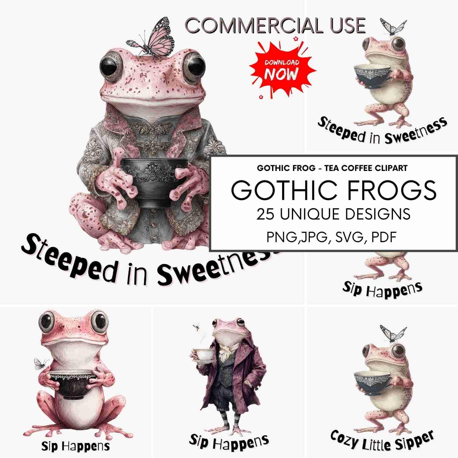 Gothic Frog Clipart Bundle PNG SVG Jpg PDF, Tea Coffee Frog Digital ...