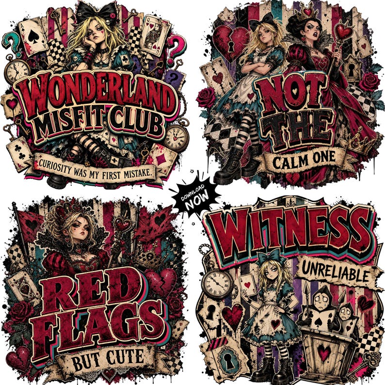 Grunge Alice in Wonderland PNG Bundle, Dark Wonderland Clipart, Junk Journal Ephemera, Scrapbook PNGs, 200 Designs, Gothic Digital Download image 11
