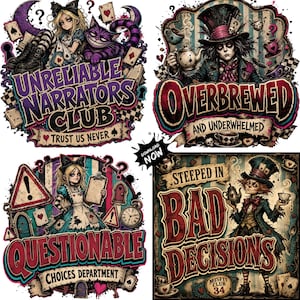 Grunge Alice in Wonderland PNG Bundle, Dark Wonderland Clipart, Junk Journal Ephemera, Scrapbook PNGs, 200 Designs, Gothic Digital Download image 13