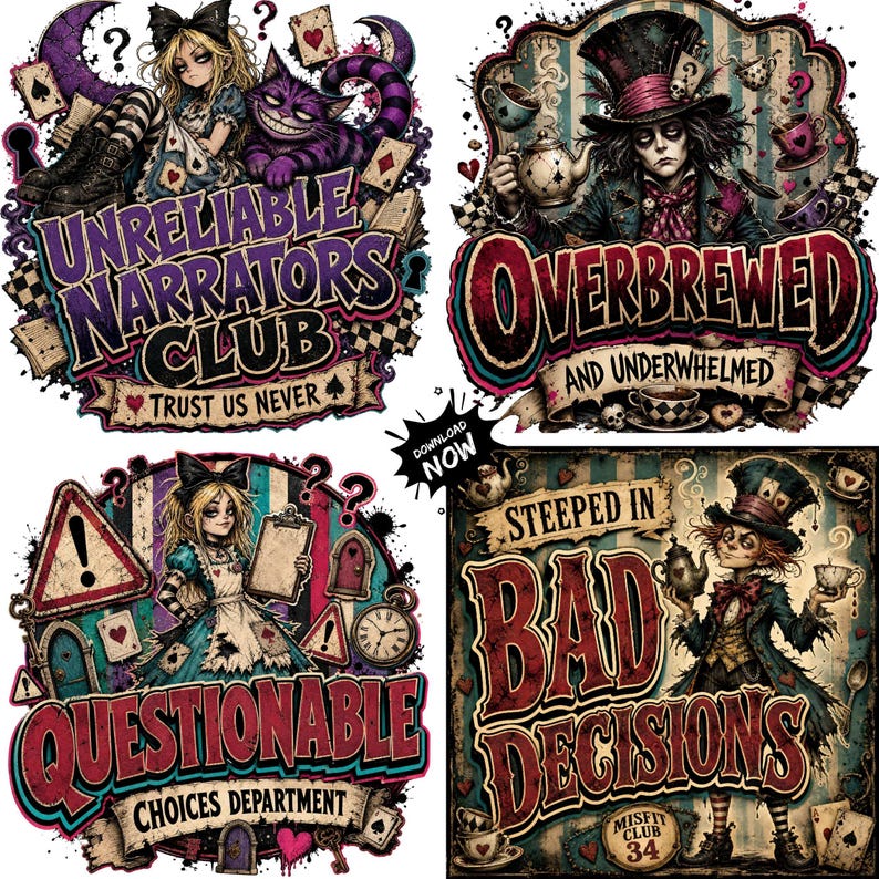 Grunge Alice in Wonderland PNG Bundle, Dark Wonderland Clipart, Junk Journal Ephemera, Scrapbook PNGs, 200 Designs, Gothic Digital Download image 13