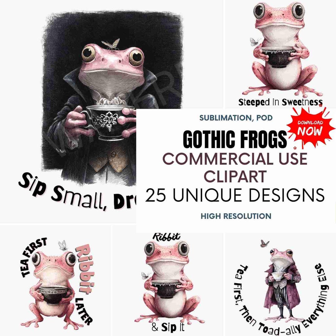 Gothic Frog Clipart Bundle PNG SVG Jpg PDF, Tea Coffee Frog Digital ...